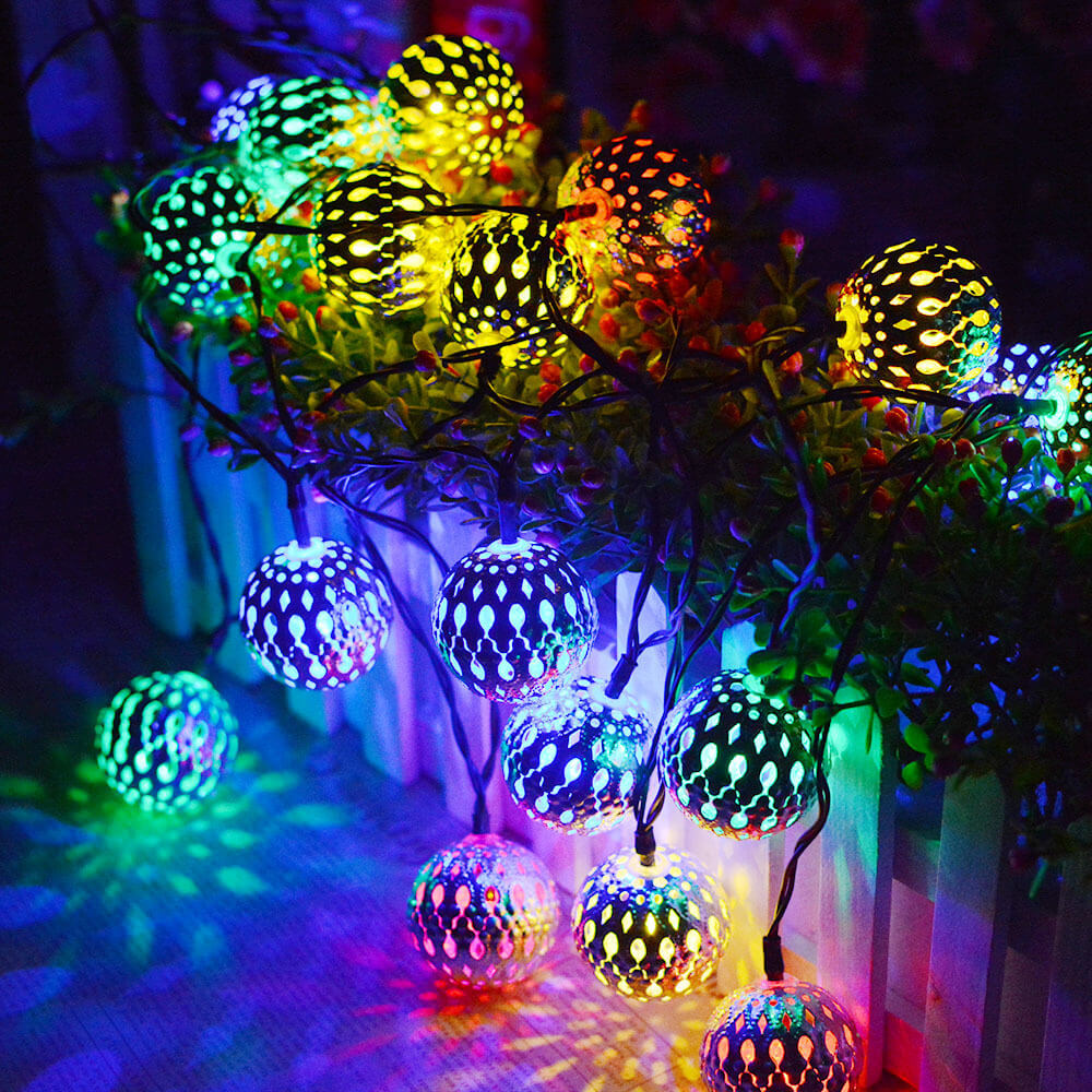 Skanto | Solar Light Sources Moroccan Ball Colorful LED Christmas Lighting Iron Balls Decoration Outdoor Light Sources