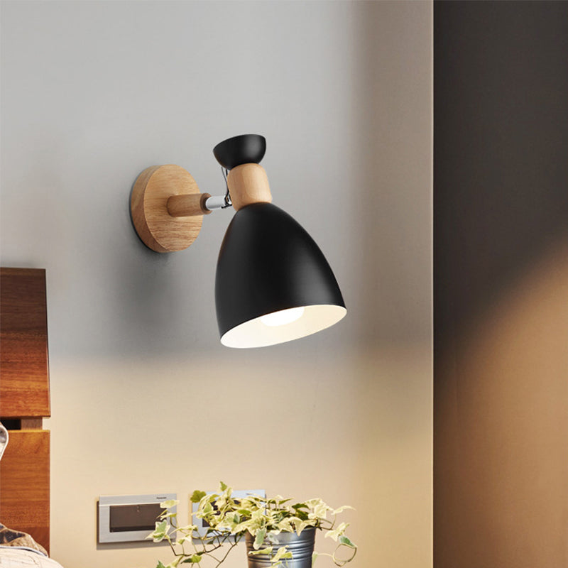 Bear/Bell Rotating Wall-Mounted Lamp, Macaron-Style Iron, Single-Head Bedside Reading Wall Light in White/Pink/Green and Wood | Karnz