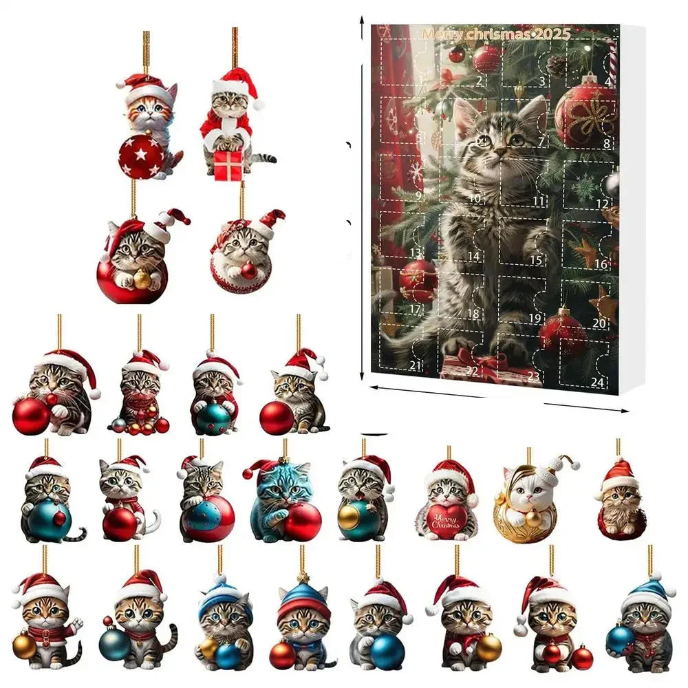 Skanto | 24-Piece Cat Christmas Ornament Set of Durable Acrylic for Advent Calendar Decoration