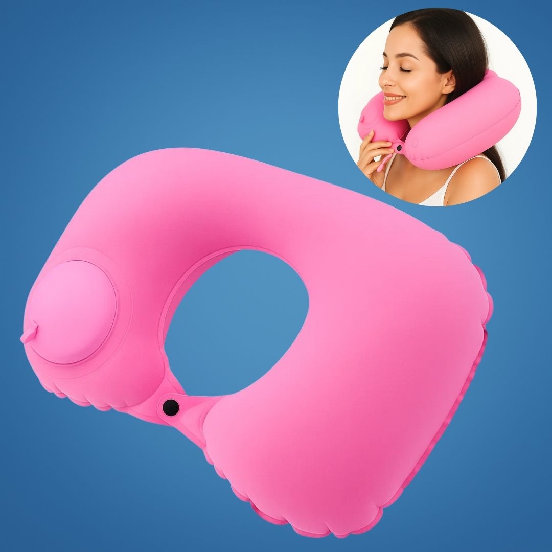 TravelThrive | Inflatable Travel Neck Pillow – Adjustable Firmness – Soft Velvet Cover – Neck Pain Relief – Compact for All Journeys Bowlift