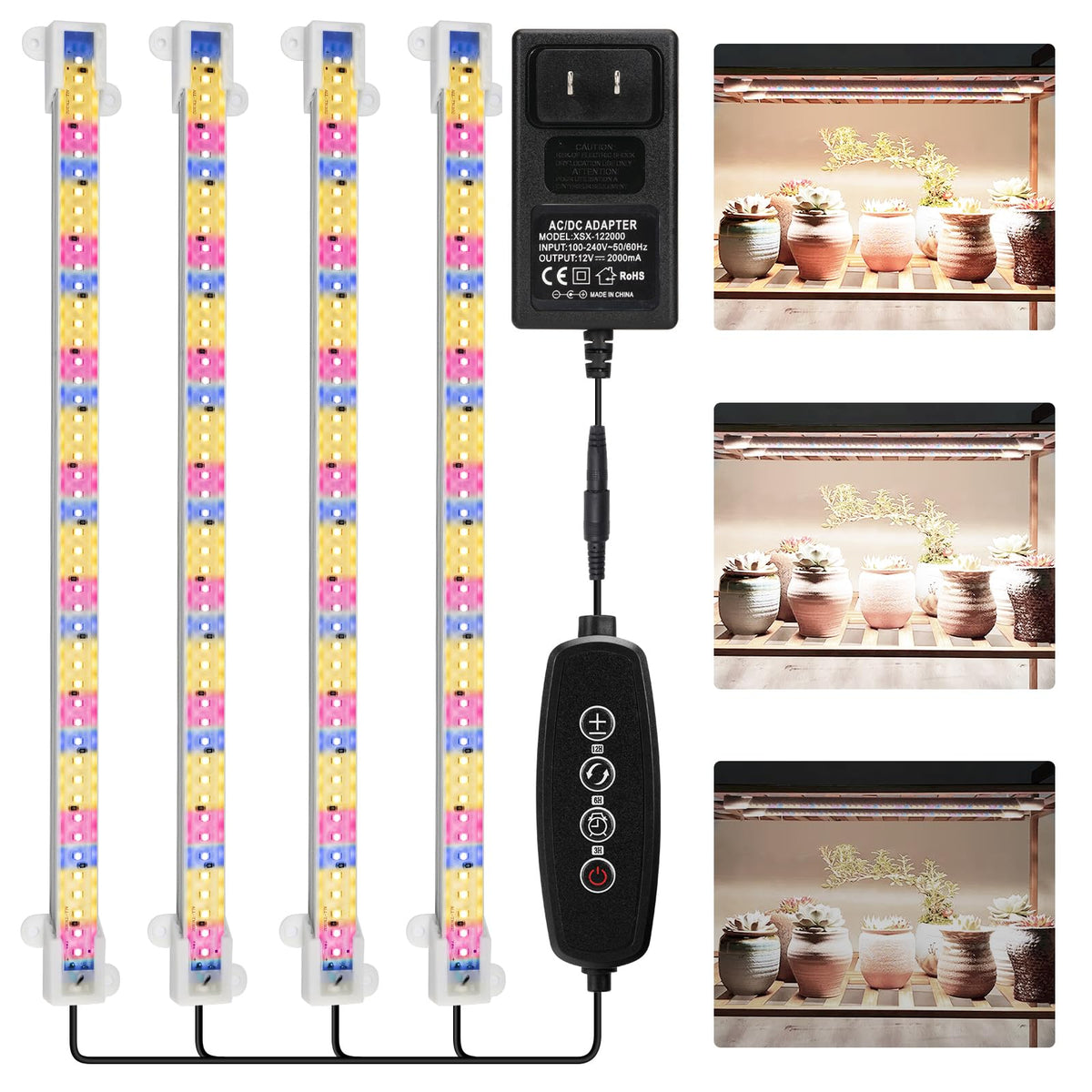 Skanto | Mosthink Full Spectrum Grow Light, LED Grow Light Strips for Indoor Plants, Plant Light with Auto On Off Timer 3 6 12H, 40W Dimmable 5500K Plant Grow Lamp with 204 White Red Blue LEDs, 4 Packs