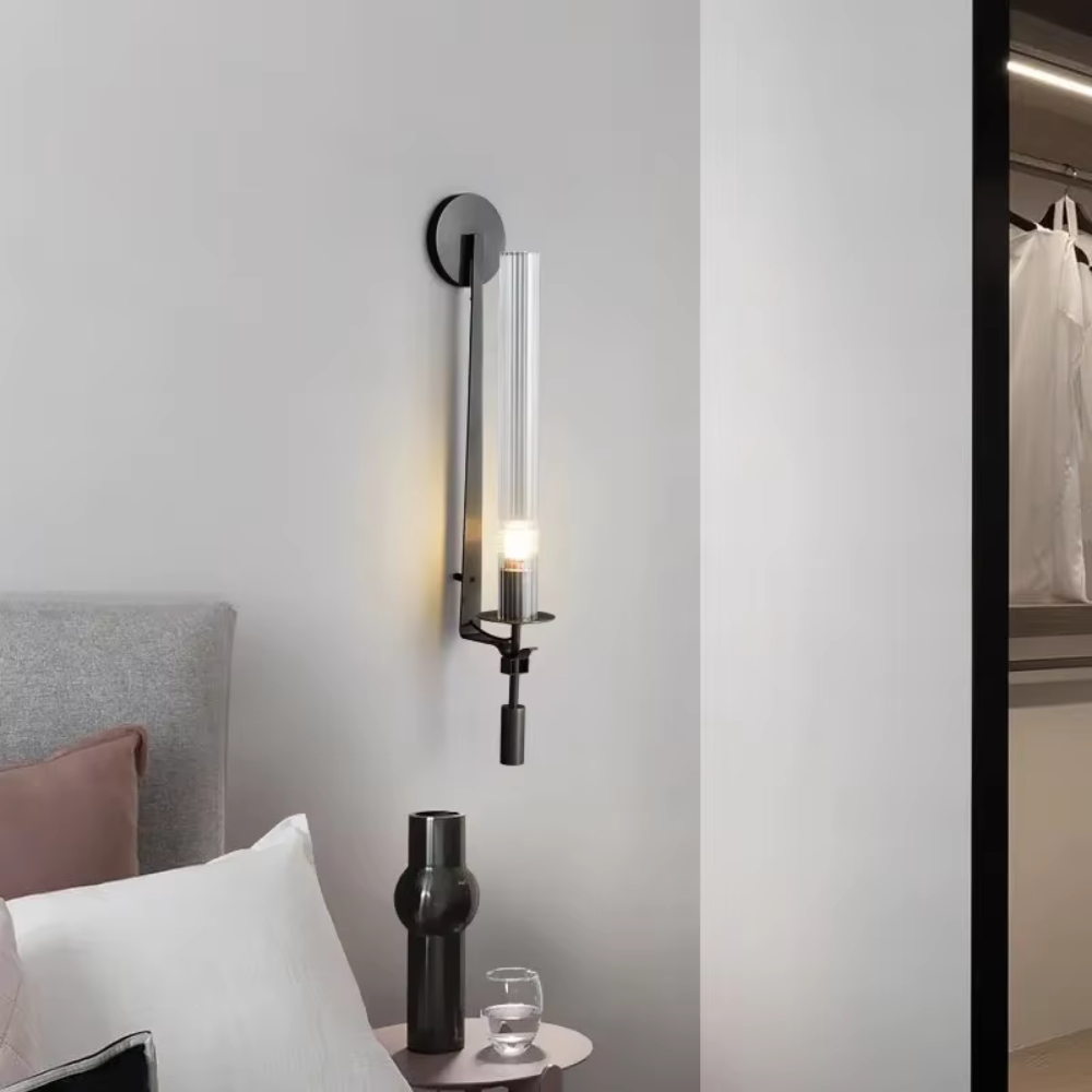 Clarion Fluted Glass & Iron Wall Sconce