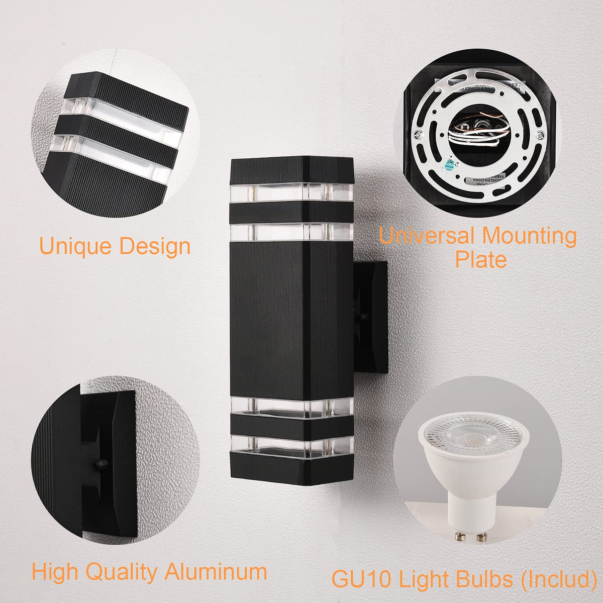 Skanto | Dastor 4 Pack Modern Black Outdoor Wall Lights, Up and Down Lighting for Porch Patio Garage
