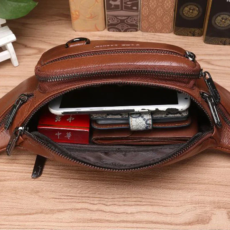 BowLift | Genuine Leather Fanny Pack | Large Capacity, Robust Design & Versatile for Travel and Outdoor Activities