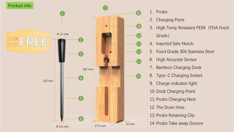 Skanto Skanto | MeatIQ Digital Meat Thermometer with Wireless Probe β Perfect for Precise Cooking Temperatures Every Time