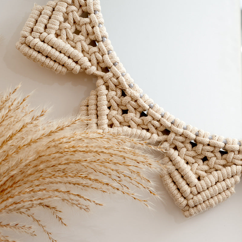 Decorative Macramé Wall Mirror with Floral Design Acalora