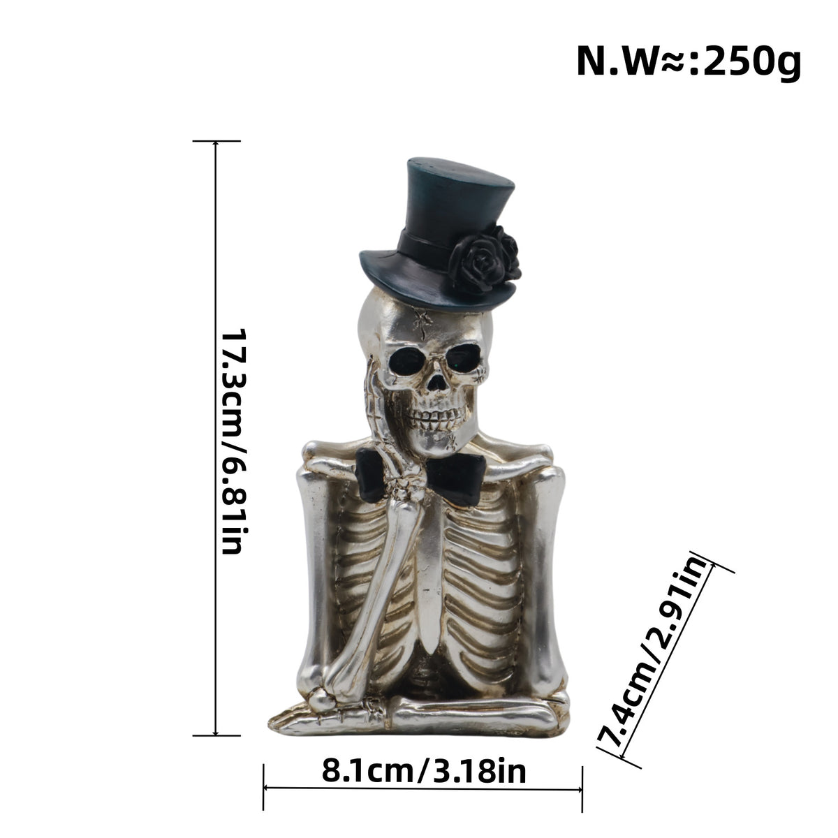 Stylish skeleton figure with top hat and black rose Acalora