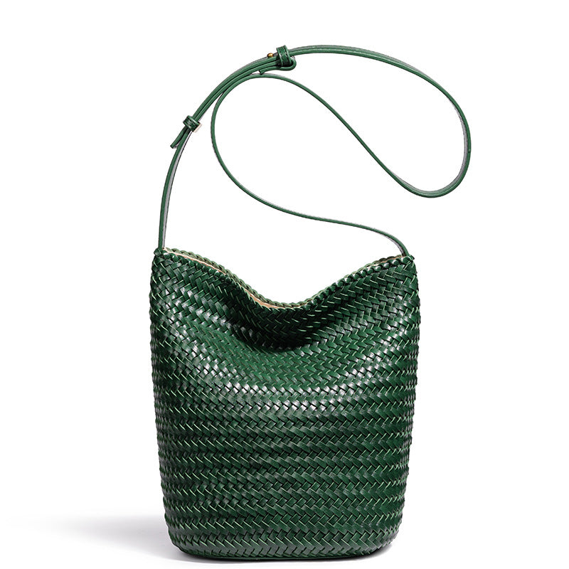 Handwoven Leather Bucket Bag Acalora
