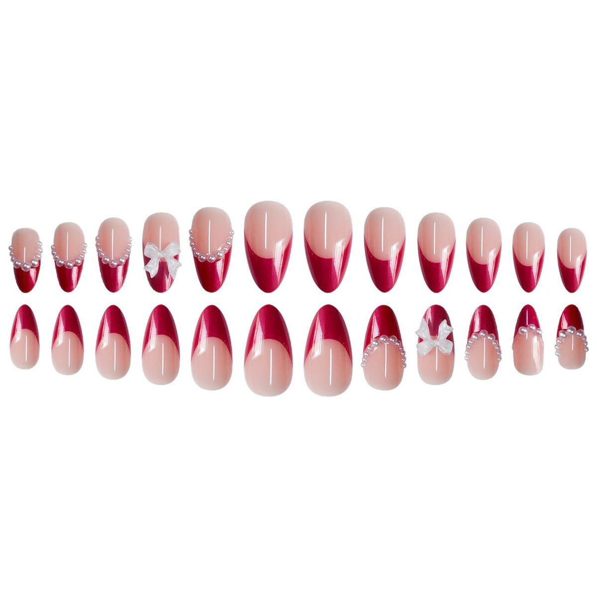 Decorative Stiletto Press-On Nails with Pearls and Bow Accents Acalora