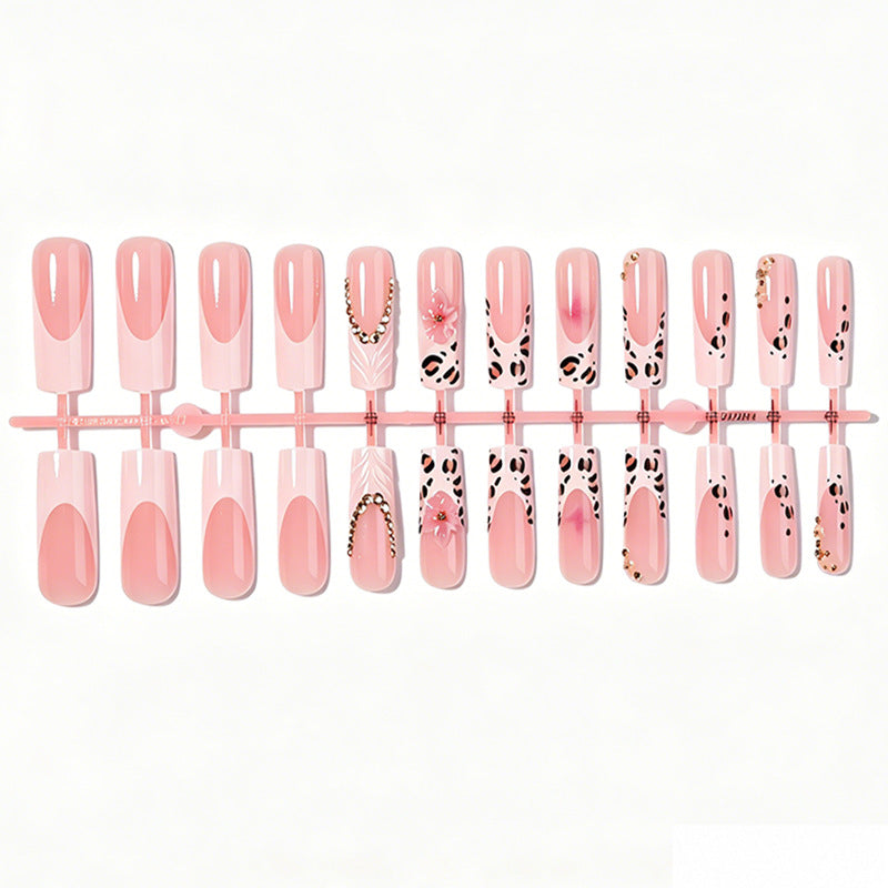 Decorative Press-On Nails Set with Artistic Leopard and Floral Accents Acalora