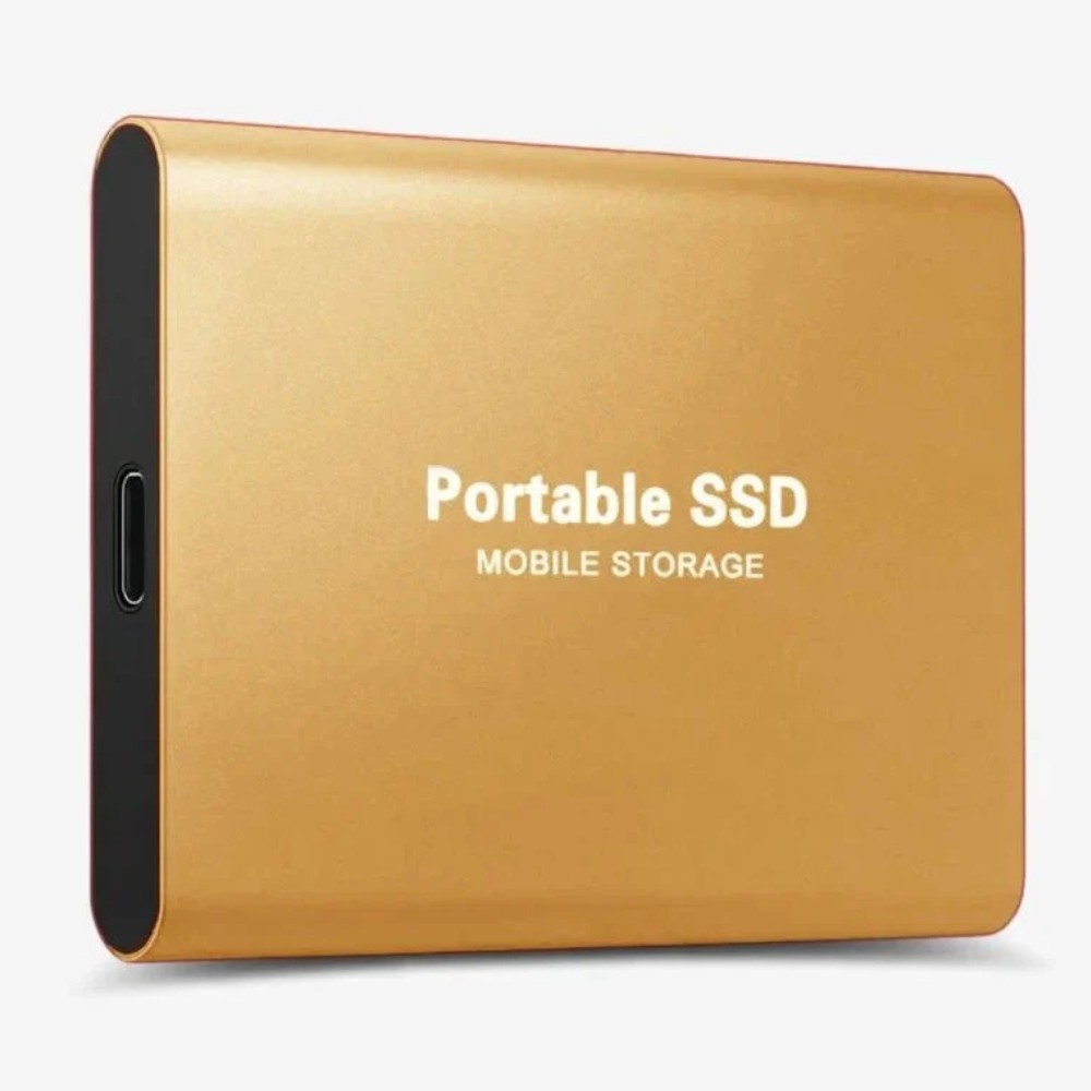 Portable external SSD with USB-C connection, shock-resistant aluminum casing
