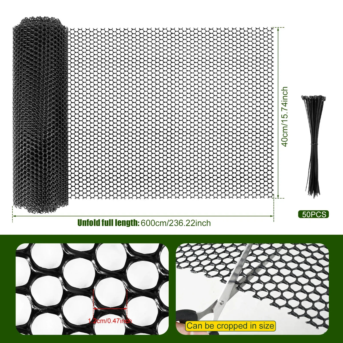 BowLift | FlexGuard Mesh | Plastic fence net for garden & tree trunk protection | 300 × 40 cm / 600 × 40 cm | Weatherproof & customizable