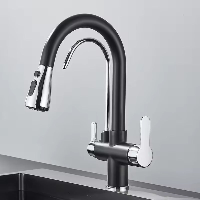 Matte Black Filter Faucet for the Kitchen, Pull-Out Spray, 360° Rotation, Three-Way Water Filter Tap, Sink Mixer | Brehn