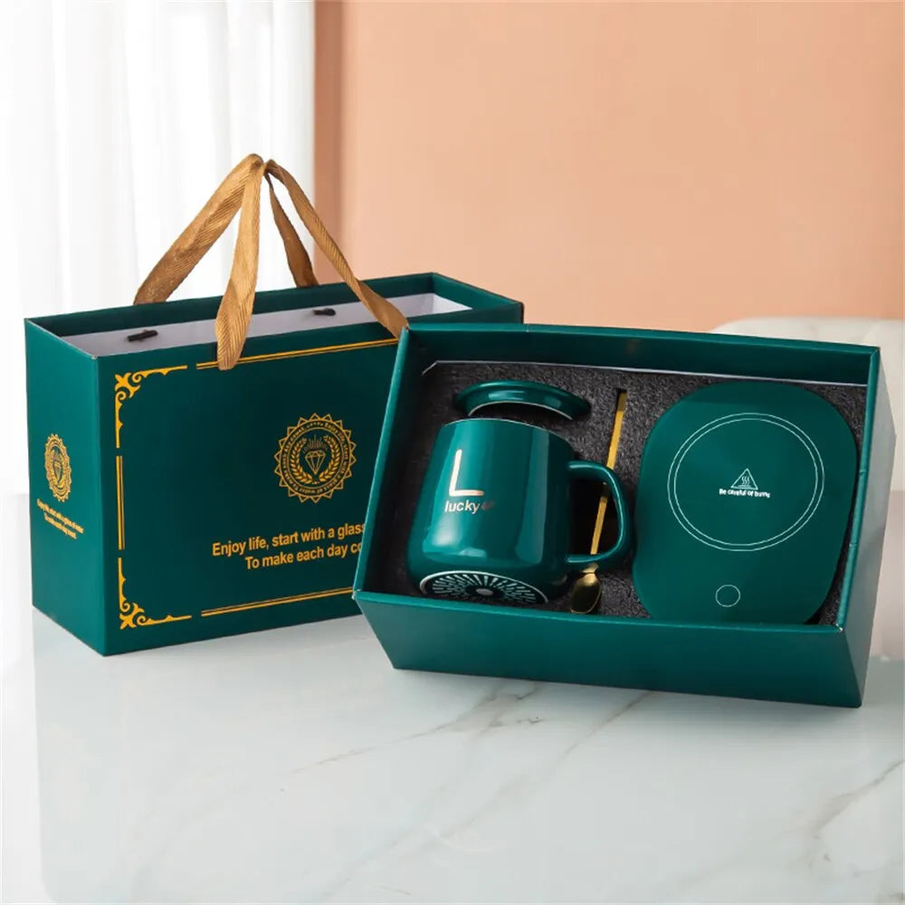 BowLift | Smart Ceramic Mug Heater Cup Coaster Warmer Thermostat Coffee Heating Electric Mug Set Milk Tea Heating Water Home Office Gift