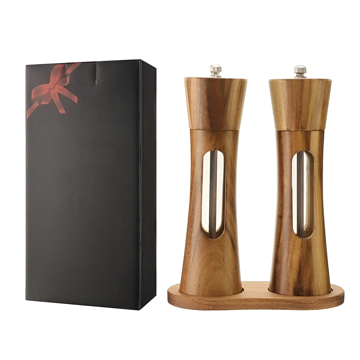 Skanto | SpiceCraft Manual Salt and Pepper Grinder Set – Wood Design with Acrylic Window Adjustable Grind Levels