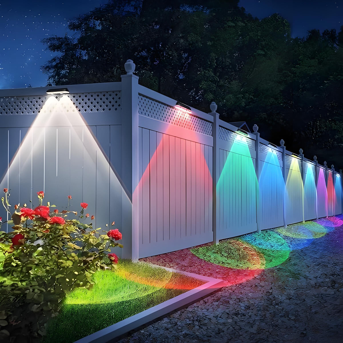 BowLift | Solar fence lights outdoor warm white & RGB changing solar deck lights, LED solar lights for outdoor wall railing terrace stairs step garden backyard