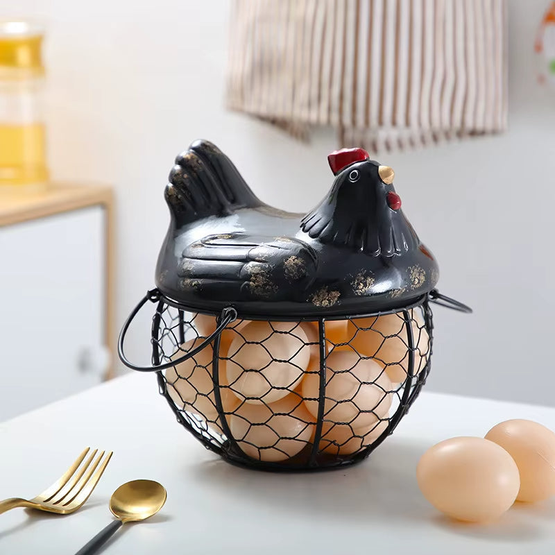 BowLift | Ceramic Egg Holder Chicken with Wire Basket