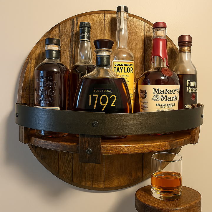 Rustic Oak Wall Shelf for Whisky Display Kalsten