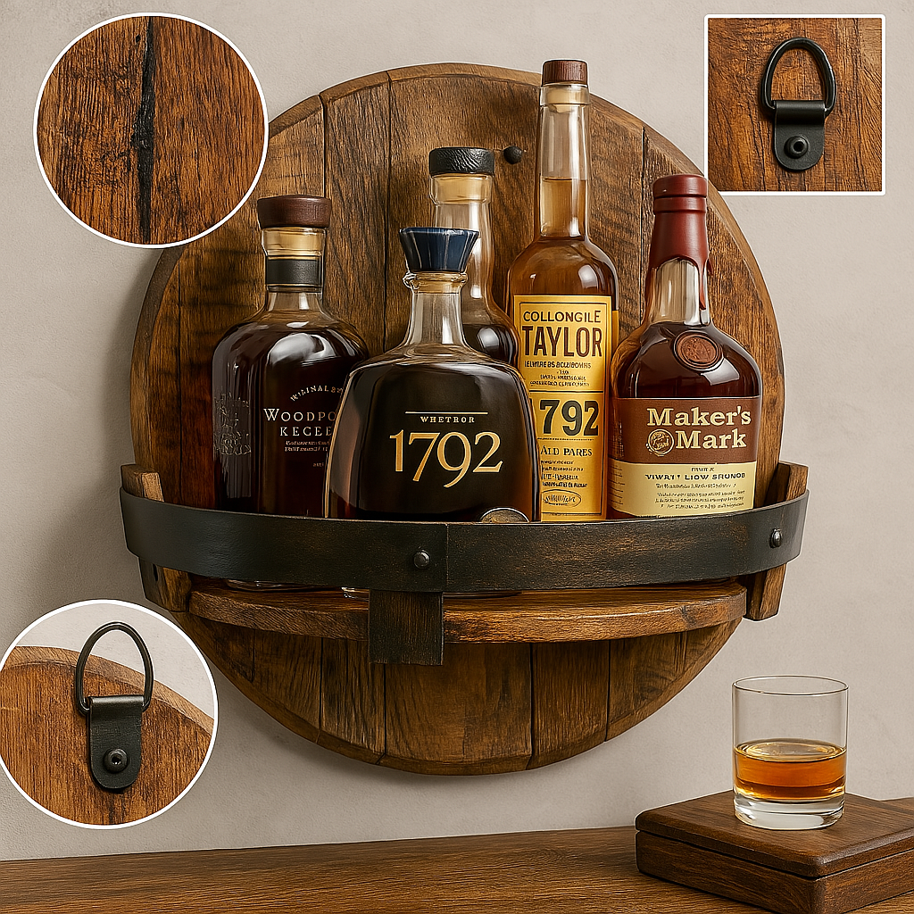 Rustic Oak Wall Shelf for Whisky Display Kalsten