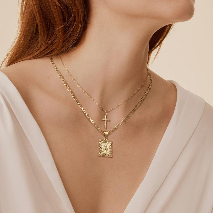 Kalsten | 2pc 14k Initial & Cross Necklace Set