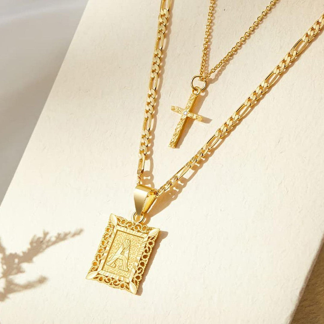 Kalsten | 2pc 14k Initial & Cross Necklace Set