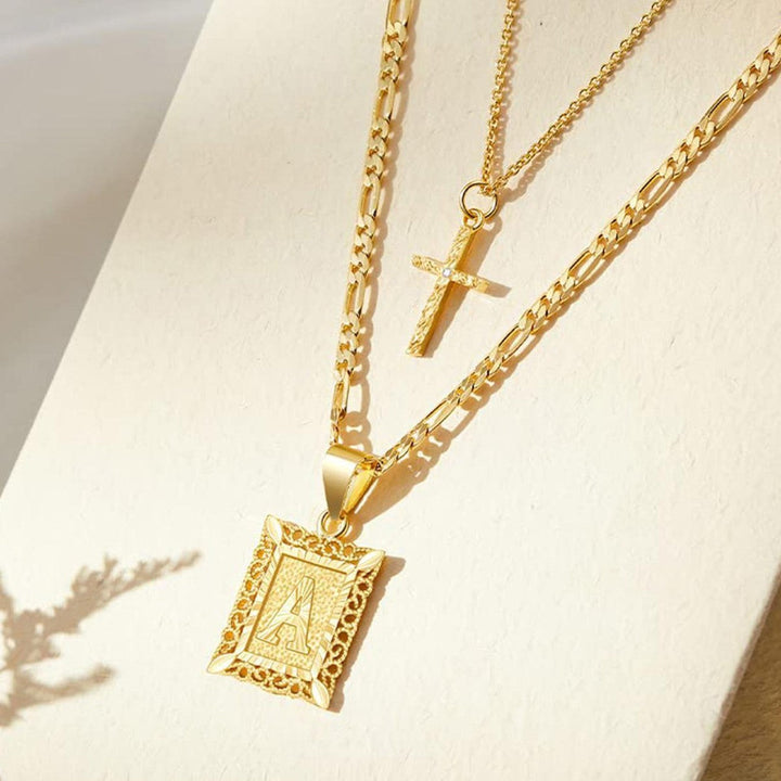Kalsten | 2pc 14k Initial & Cross Necklace Set