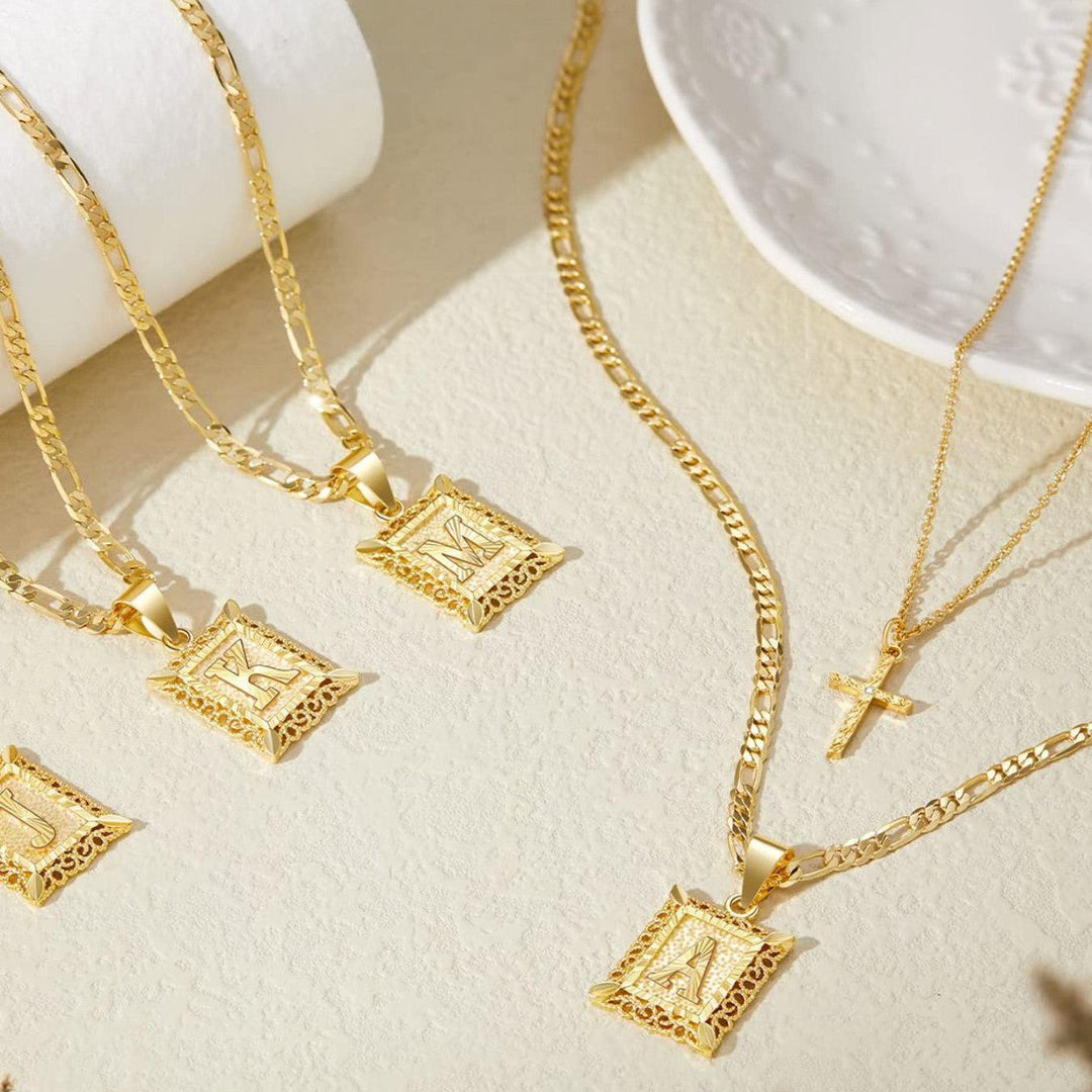 Kalsten | 2pc 14k Initial & Cross Necklace Set