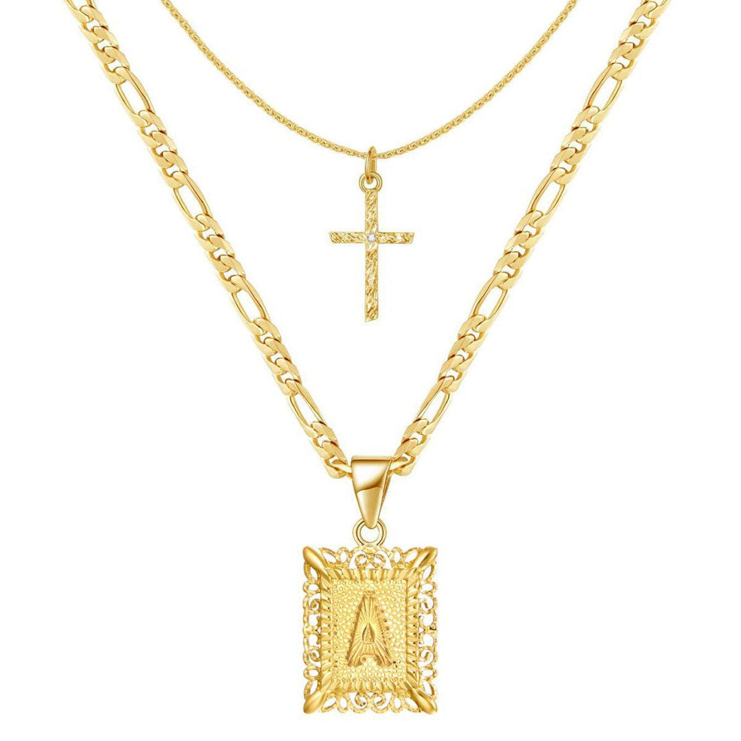 Kalsten | 2pc 14k Initial & Cross Necklace Set