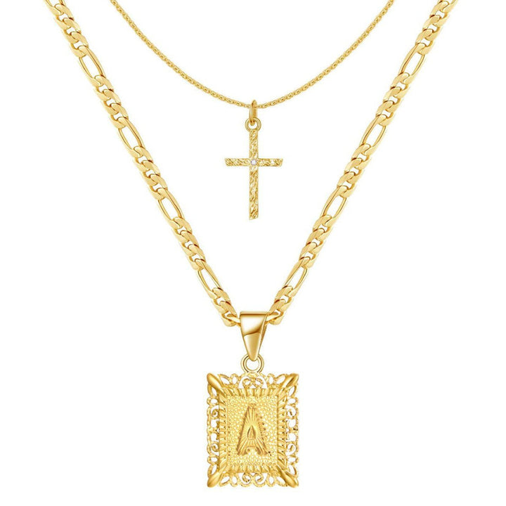 Kalsten | 2pc 14k Initial & Cross Necklace Set
