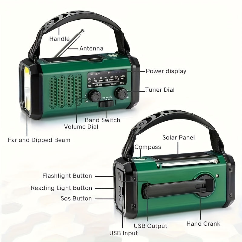 Karnz | StormMate X10 Emergency Radio with 10,000 mAh Powerbank | Solar, Crank & USB-C | LED Light, SOS Alarm & Compass | AM/FM/NOAA