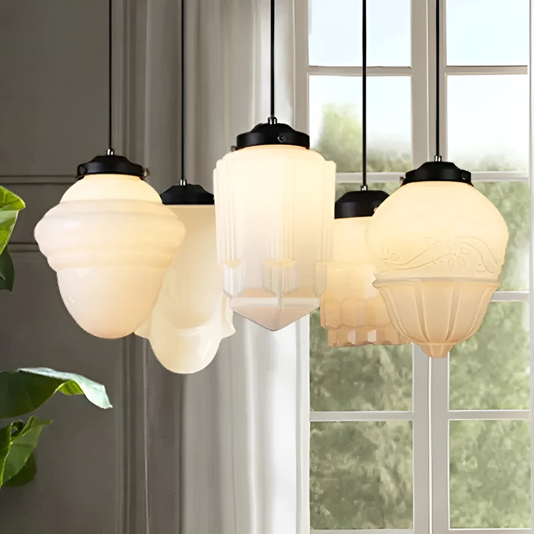 Hanging lamp made of milk glass – Vintage design with geometric glass | Kalsten