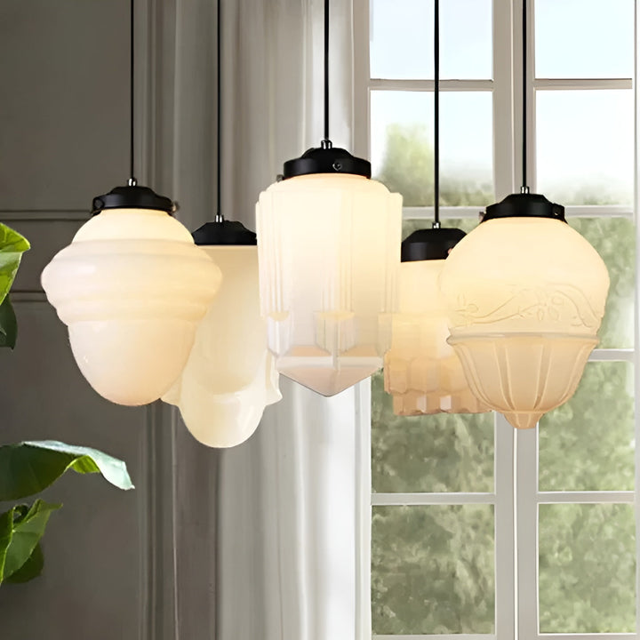 Hanging lamp made of milk glass – Vintage design with geometric glass | Kalsten