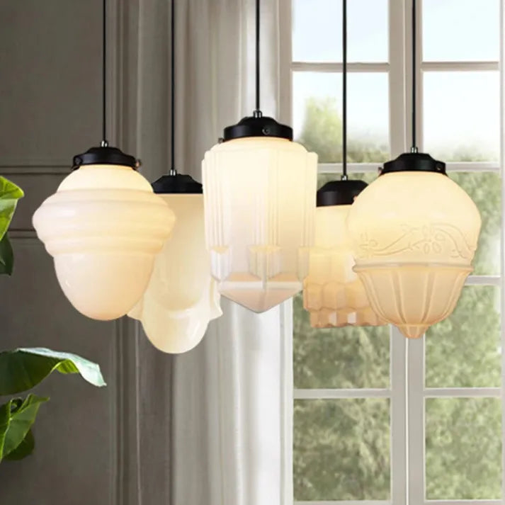 Vintage Geometric Hanging Lamp made of Matte Glass – Retro Pendant Light for Dining Room | Kalsten