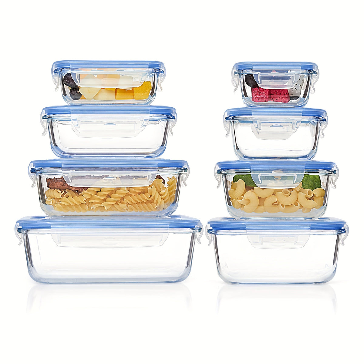 Skanto | 8-Pack Glass Food Storage Containers – Airtight Meal Prep Bento Boxes with Leakproof Locking Lids, Microwave, Oven, Freezer & Dishwasher Safe, BPA-Free