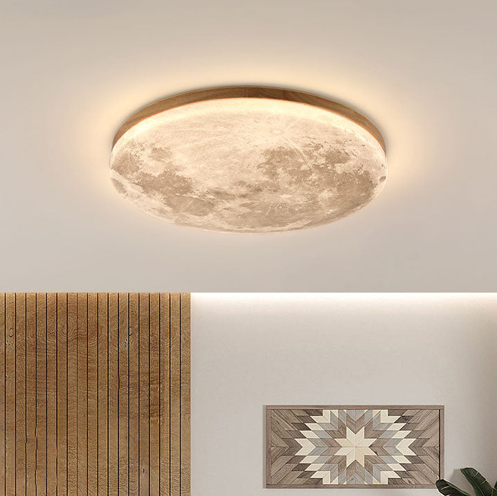 Flush Mount Ceiling Light Wood 14.96 in Modern Hallway Living Room Bedroom LED Fixture 24W 2400lm | Kalsten