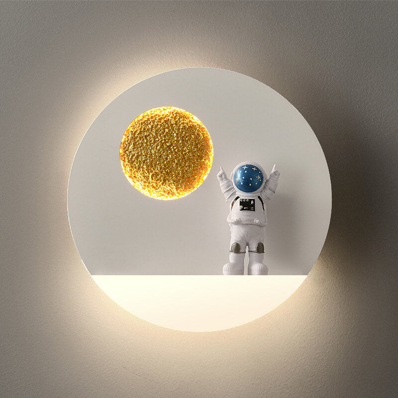 Contemporary Creative Iron Resin Round Astronaut LED Wall Light Lamp for Bedroom | Kalsten