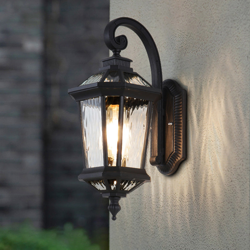 Traditional European Waterproof Aluminum Glass Octagon Cylinder 1-Light Wall Sconce Lamp For Garden | Kalsten