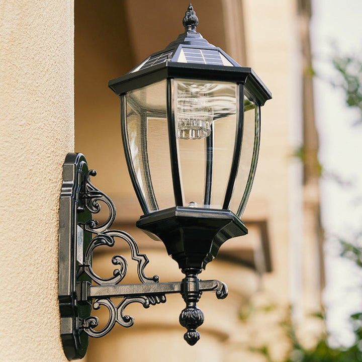 Traditional European Aluminum Glass LED Solar Waterproof Wall Sconce Lamp For Outdoor Patio | Kalsten