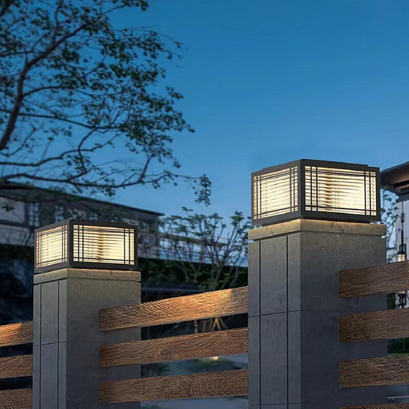 Traditional Chinese Square Aluminum Glass 1-Light Post Head Light For Garden | Kalsten