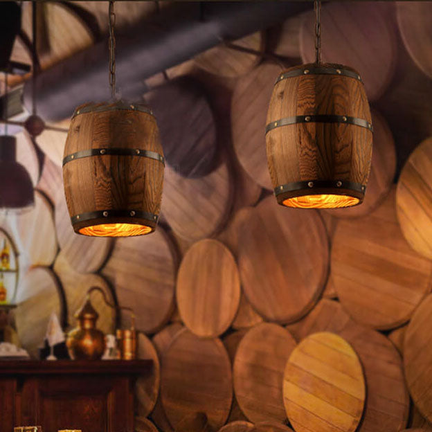 Kalsten | BarrelGlow Vintage Pendant Light | Wood Wine Barrel Design | 1-bulb | Rustic Lighting