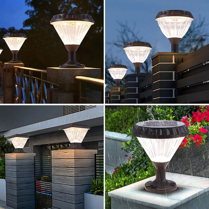 Modern Black Solar Die-Cast Aluminum Glass Outdoor Patio Waterproof Column Head Light | Kalsten