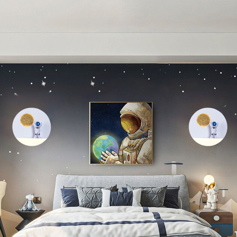 Contemporary Creative Iron Resin Round Astronaut LED Wall Light Lamp for Bedroom | Kalsten