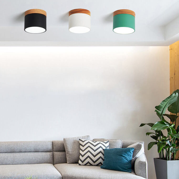 Flush Mount Ceiling Light Iron Solid Wood PVC 3.94 in Modern Hallway Living Room Bedroom 7W 700lm LED Adjustable Color Temperature White Black Pink Blue Green Gray Gold | Kalsten