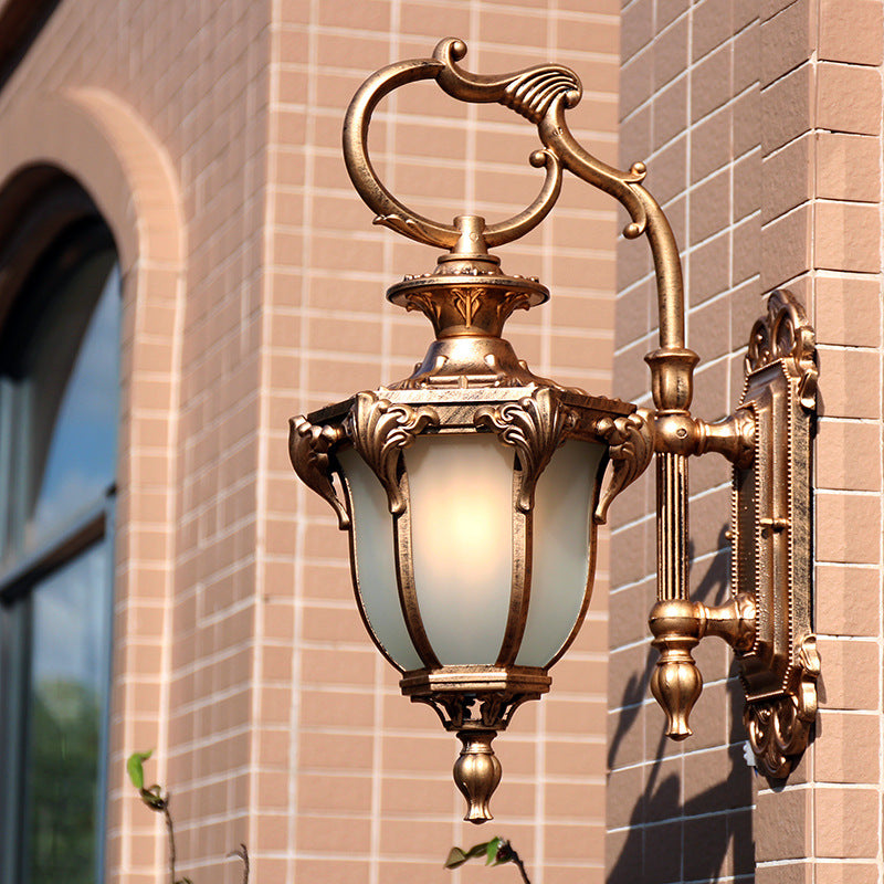 European Retro Aluminum Glass Carved Lantern 1-Light Outdoor Waterproof Wall Sconce Lamp | Kalsten