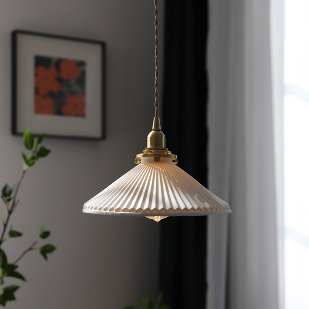 Modern Ceramics Retro Pleated Pendant Light For Living Room | Kalsten