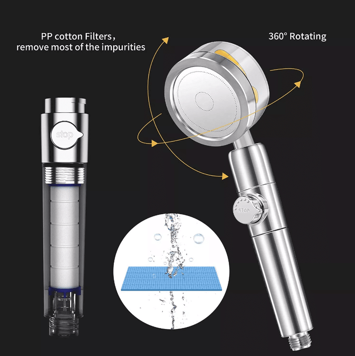Shower head with high pressure - adjustable 360° rotating design - up to 40% water savings | Kalsten