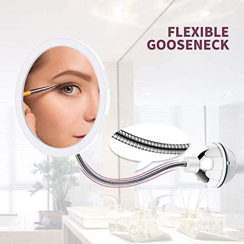 Makeup mirror with LED &amp; magnification - with suction cup and flexible arm | Kalsten