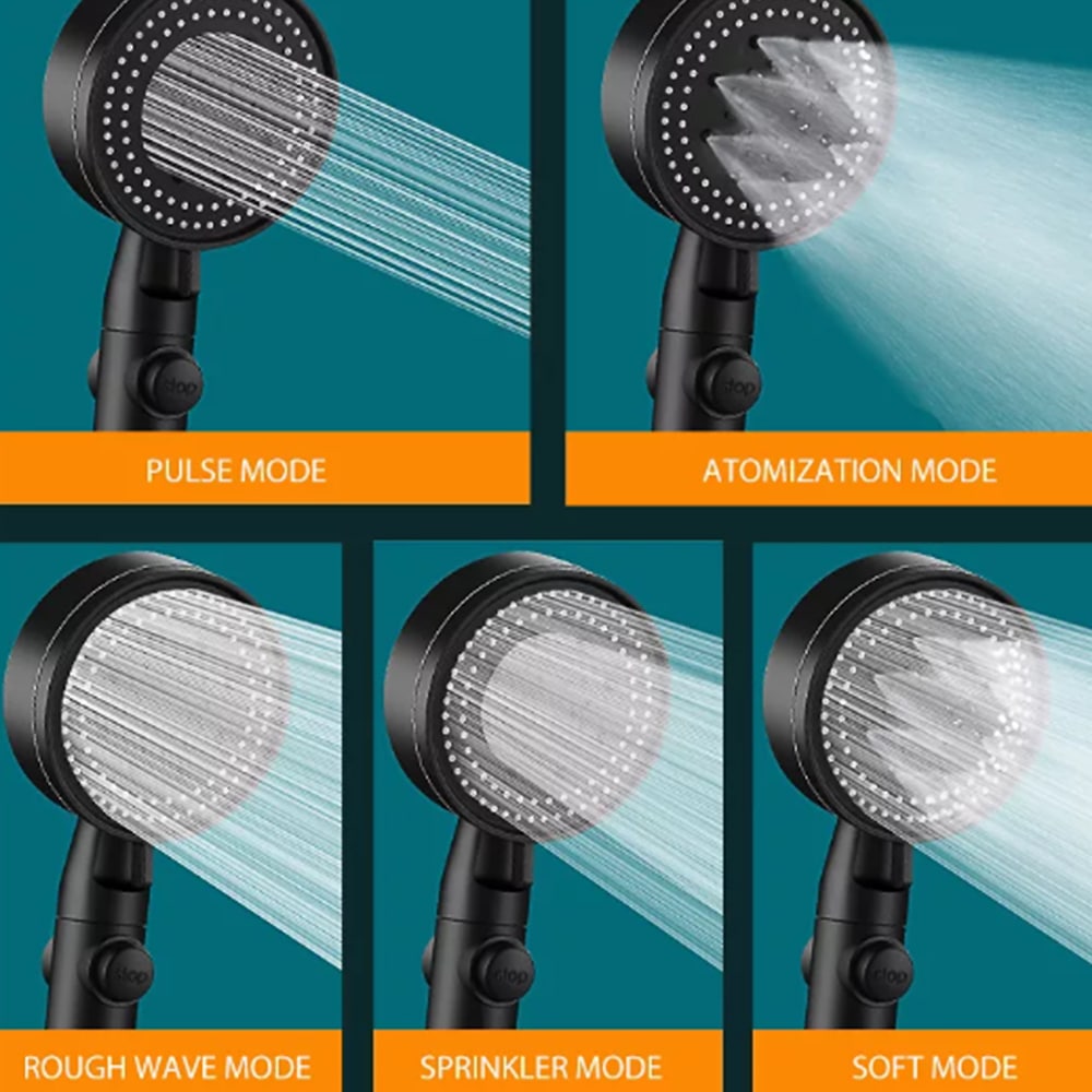 Shower head with 5 functions - black | Kalsten
