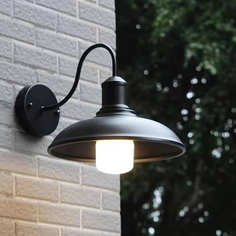 Retro Loft Dome Iron Outdoor Waterproof 1-Light Bent Arm Wall Sconce Lamp | Kalsten