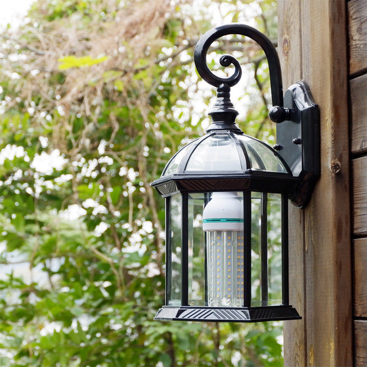 Traditional European Waterproof Aluminum Glass Hexagonal Prism 1-Light Wall Sconce Lamp For Garden | Kalsten